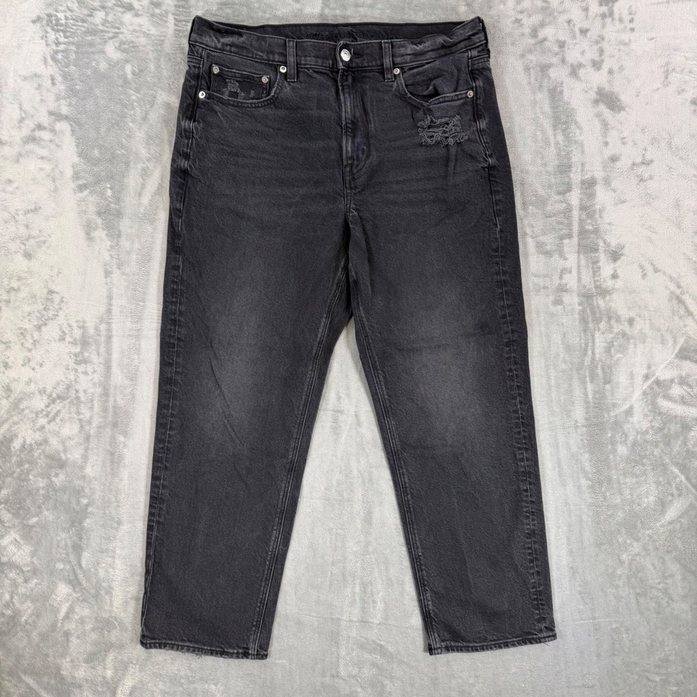 American Eagle‎ Super High-Rise Ankle Straight Jeans Women's Size 14 Black Denim